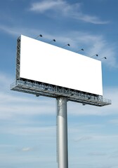 青空背景、何もない白い広告パネル、OOH｜Blue sky background, empty white ad panel.