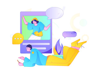 Virtual characters social communication concept business flat vector hand drawn illustration
