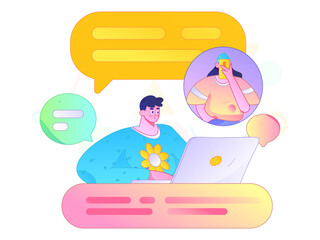 Virtual characters social communication concept business flat vector hand drawn illustration
