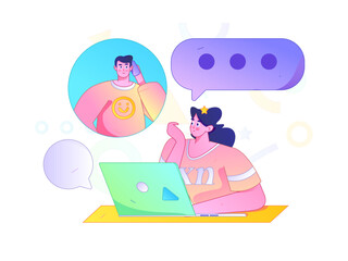 Virtual characters social communication concept business flat vector hand drawn illustration
