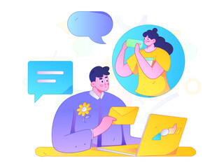 Virtual characters social communication concept business flat vector hand drawn illustration
