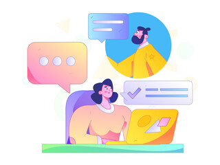 Virtual characters social communication concept business flat vector hand drawn illustration
