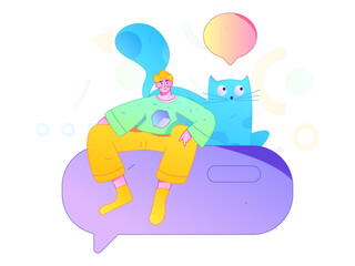 Virtual characters social communication concept business flat vector hand drawn illustration
