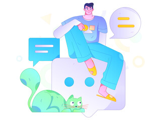 Virtual characters social communication concept business flat vector hand drawn illustration
