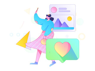 Virtual characters social communication concept business flat vector hand drawn illustration
