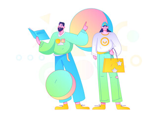 Virtual characters social communication concept business flat vector hand drawn illustration
