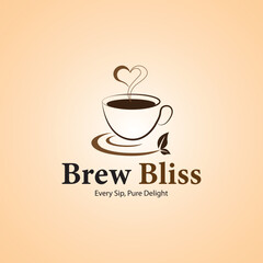 Elegant coffee and tea logo featuring heart -shaped steam, vibrant leaves, and minimalistic design