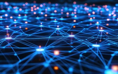 Abstract glowing network connection nodes.