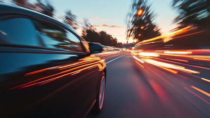 Generic futuristic sports car speeding in the underground tunnel