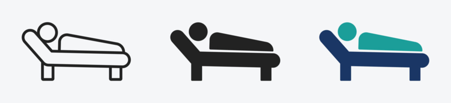 Person in bed vector icon. Hotel vector icon design set. Patient in hospital icon