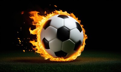 Fototapeta premium Fiery soccer ball in motion: dynamic energy and passion on the field