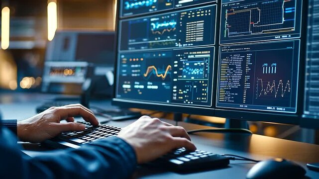 Engineer Operating SCADA System Workstation with Modern Interface