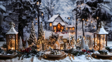 Fototapeta premium Christmas party and floral beautiful 