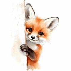Obraz premium Playful Fox Peeking Around the Corner – Artistic Illustration for Home Decor, generated ai