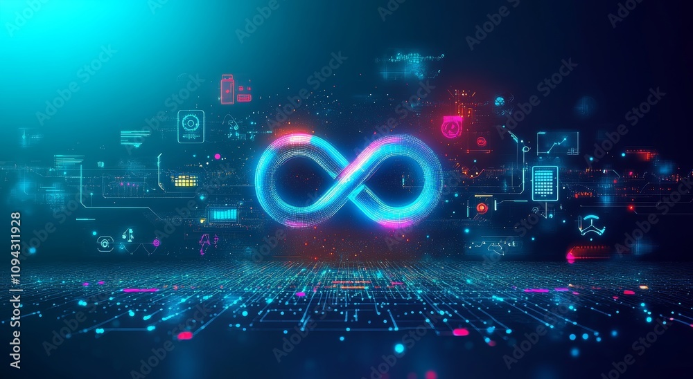 Wall mural futuristic digital platform engineering design with automation and infrastructure