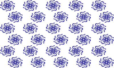 white and blue drawing flower as repeat pattern on blue background, vector, replete pattern image designed for fabric printing, louis vintage, Sakura patter
