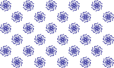 white and blue drawing flower as repeat pattern on blue background, vector, replete pattern image designed for fabric printing, louis vintage, Sakura patter