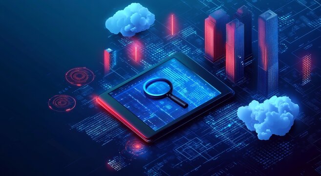 Futuristic Technology Illustration of Application Testing and Cloud Computing