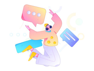 Virtual characters social communication concept business flat vector hand drawn illustration
