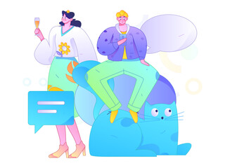 Virtual characters social communication concept business flat vector hand drawn illustration
