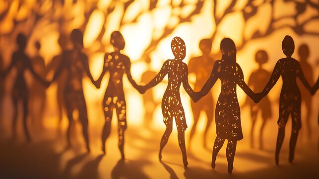 Illuminated paper art representing unity creative workshop gallery indoor artistic concept