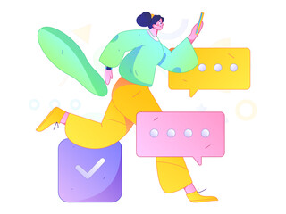 Virtual characters social communication concept business flat vector hand drawn illustration
