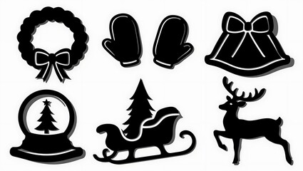 Xmas abstract icons in minimalist style.Snow, Snowflake, Christmas Ornament, Decoration.