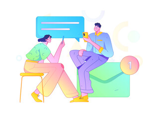 Virtual characters social communication concept business flat vector hand drawn illustration
