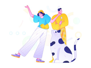 Virtual characters social communication concept business flat vector hand drawn illustration
