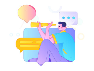 Virtual characters social communication concept business flat vector hand drawn illustration
