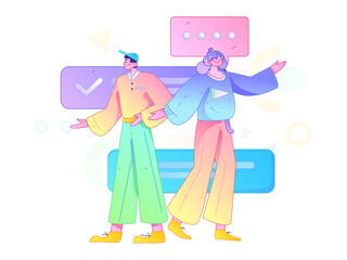 Virtual characters social communication concept business flat vector hand drawn illustration
