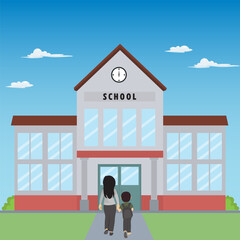 a mother takes her child to school