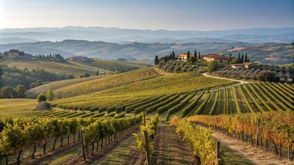 Naklejka premium Vineyards in Tuscany during Harvest Season, grape picking, wine production, harvesting season, vineyards tuscany