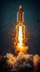Naklejka premium Rocket Launch Symbolizing Startup Growth and Ambition