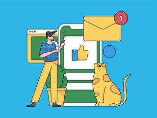 Virtual characters social communication concept business flat vector hand drawn illustration
