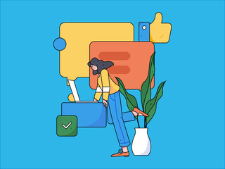 Virtual characters social communication concept business flat vector hand drawn illustration
