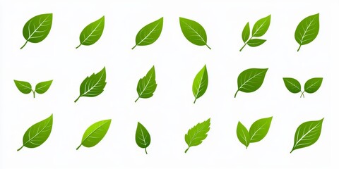 Green Leaf Icons Collection for Eco, Nature, and Vegan Designs | Vector Leaf Set for Organic Labels and Environmental Graphics