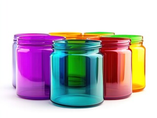 A collection of colorful glass jars arranged in a visually appealing manner.