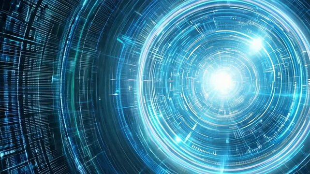 Abstract Digital Sphere with Blue Light and Binary Code