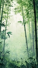 Peaceful bamboo forests swaying gently in the breeze

