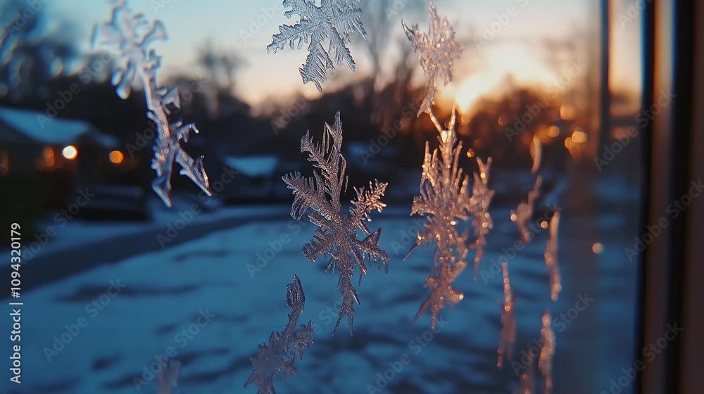 Poster close-up of frost crystals on a window