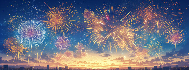 Obraz premium Golden Firework Celebration Banner for New Year and Holidays