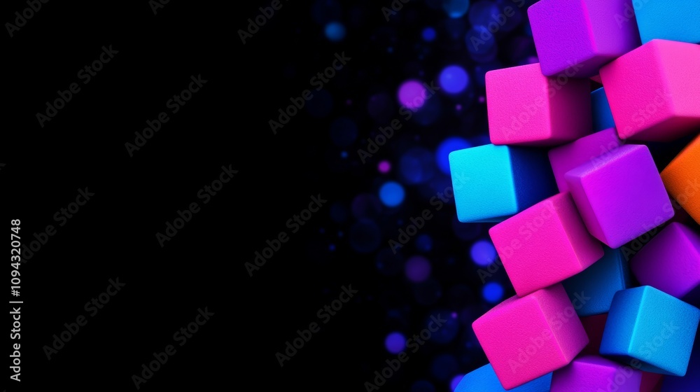 Poster colorful image of blocks with a black background. the blocks are arranged in a way that creates a se
