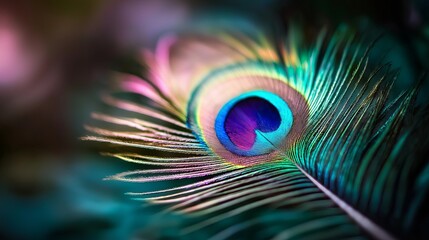 Obraz premium Close-Up of a Peacock Feather in Vibrant Colors