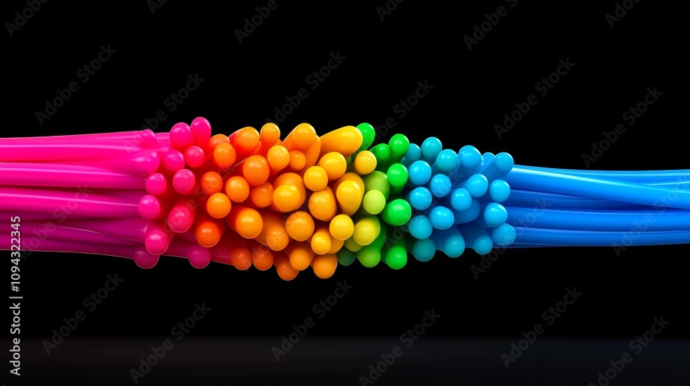 Poster wire made of many different colored balls is shown in the image. the wire is very colorful and has a