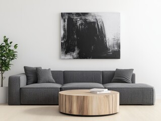 Modern Living Room Design with Gray Sectional Sofa and Natural Elements Minimalist Aesthetic Contemporary Style