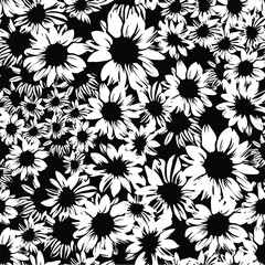 Black and white sunflower seamless pattern. Monochrome pattern for fashion, home textile, stationery, digital background