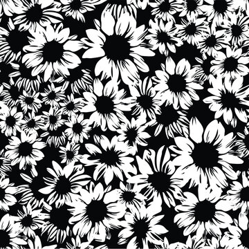 Black and white sunflower seamless pattern. Monochrome pattern for fashion, home textile, stationery, digital background