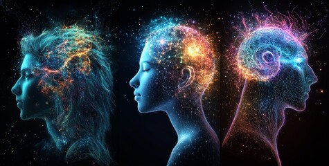 Zodiac Signs Digital Art Collection with Neon Colors and Cosmic Themes, Astrology and Horoscope Concept