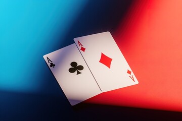 Obraz premium Two ace cards on dual-tone surface